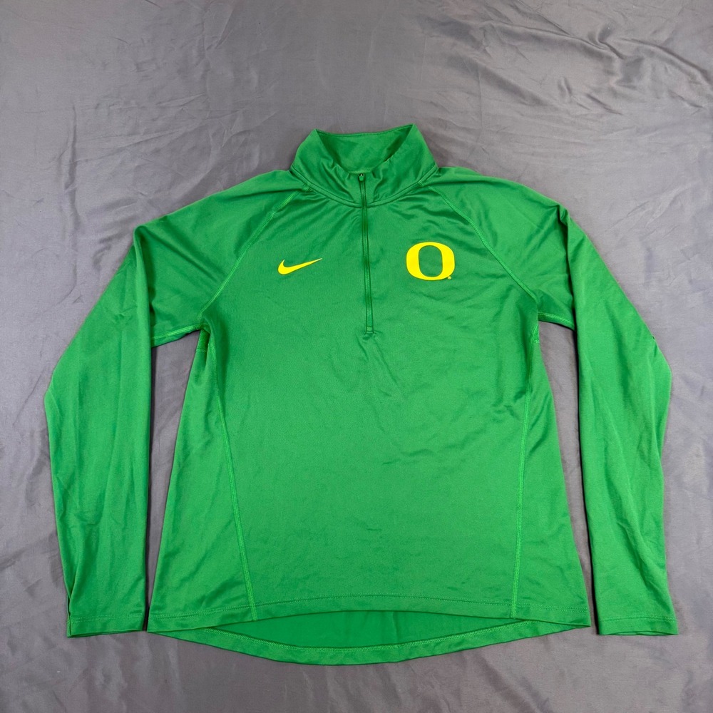 Nike Oregon Ducks Dri-FIT Quarter Zip Pullover Green Womens Large Thumbholes
